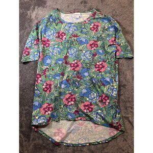 Lula Roe Green Floral Short Sleeve Hi-Lo Tunic- Size Small